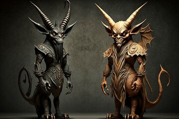 A pair of devilish creatures standing side by side. Generative AI