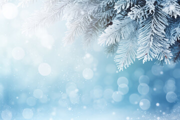 Fototapeta na wymiar Beautiful Christmas Background with Snow Covered Branches and Snowflakes
