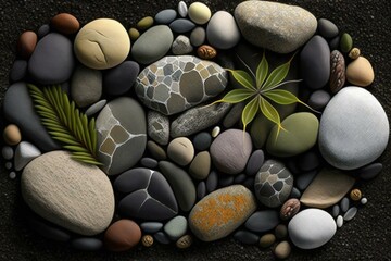 Fototapeta na wymiar An arrangement of stones and small rocks in a repeating pattern. Generative AI