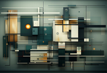 abstract art modern geometric graphic design wallpaper, in the style of erik jones, greeble, dark cyan and light amber