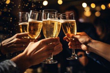 Hands Holding a Glass of Champagne, Celebrating or Party Concept Background