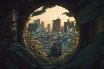 Fototapeta na wymiar Tokyo's urban jungle seen through 'Max Hay in Arrival.'. Generative AI