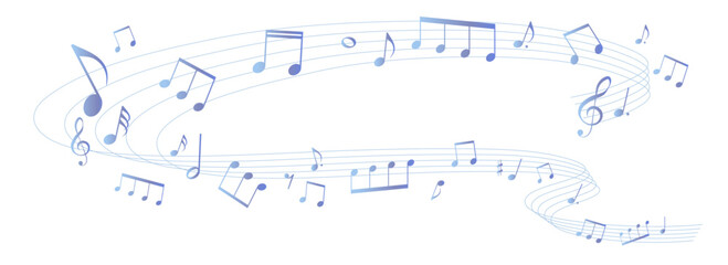 遠近感のある楽譜のフレームイラスト　ブルーグレー　五線譜　背景イラスト　音符、休符、音楽記号のイラスト