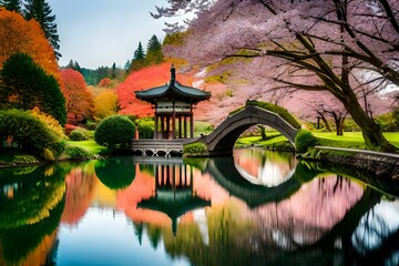 japanese garden in spring generative AI