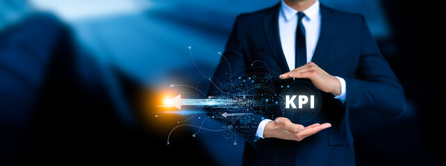 KPI key performance indicator. Modern graphic interface showing symbols of job target evaluation...