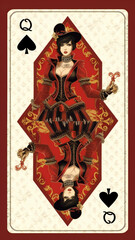 トランプのクイーン14（スペード：双頭）:AI生成