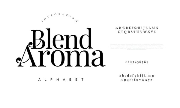 Naklejka Blendaroma premium luxury elegant alphabet letters and numbers. Elegant wedding typography classic serif font decorative vintage retro. Creative vector illustration