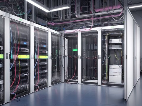 Server room data center with Generative AI.