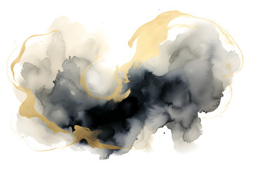 abstract black and gold watercolor painting hand drawn background, isolated on white and transparent background, ai generate