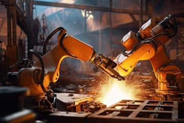 A robotic welding machine in action at a manufacturing plant