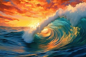 A breathtaking wave crashing in the vast ocean