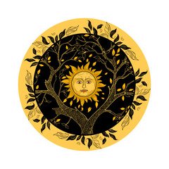 Tree of life, day and night, sun