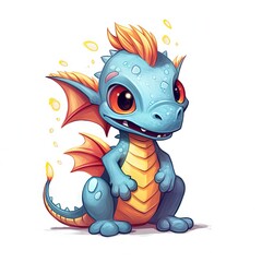 Obraz premium A majestic blue dragon with vibrant orange wings perched gracefully