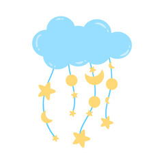 Baby boy shower design element with blue color isolated on white background. Illustration for a little newborn boy. 