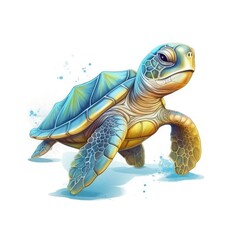 A beautifully detailed drawing of a sea turtle on a crisp white background