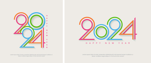 Happy new year design number 2024 with a colorful line art vector theme. Premium vector design, modern, clean and unique. design for calendar, greeting and new year celebration.