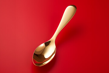 golden ice spoon on red background