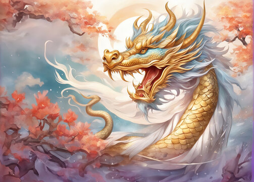 japanese dragon zodiac illustration with Generative AI.