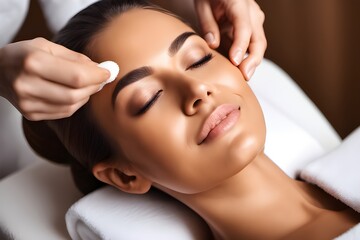 Obraz na płótnie Canvas Relaxing Spa Massage. Young Woman Enjoying a Facial Massage