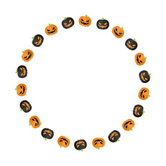 Round Jack O Lantern Halloween Frame with Copy Text. Social Media Post Card Template Vector Illustration.