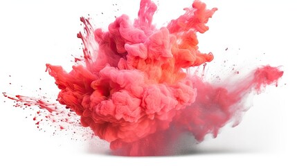 A vibrant mix of red and pink particles suspended in mid-air