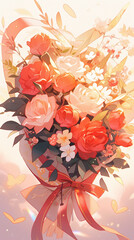Tanabata Valentine's Day flowers bouquet background, Valentine's Day heart