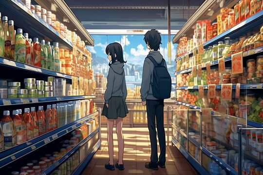 スーパーで買い物をする子供,Generative AI AI画像