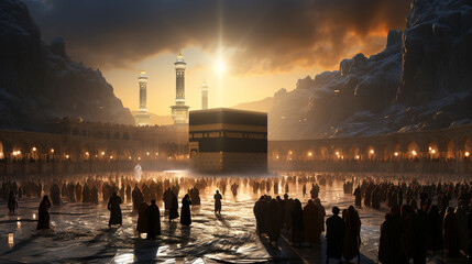 the beautiful view of the city of Mecca and also the place of worship of the Kaaba - obrazy, fototapety, plakaty