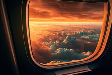 The clouds seen through an airplane window