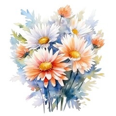 A vibrant watercolor painting capturing the beauty of a bouquet of daisies