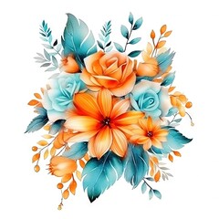 A vibrant bouquet of orange and blue flowers against a clean white background