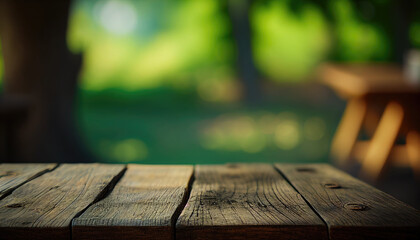 Fototapeta na wymiar Empty wooden table with green background