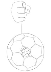 One continuous line of hand with Football, Soccer ball. Thin Line Illustration vector sport concept. Contour Drawing Creative ideas.