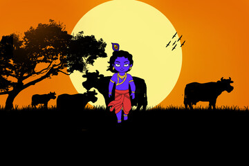 Radha krishna janmashtami background art