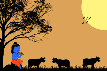 Naklejka premium Radha krishna janmashtami background art