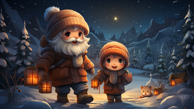 Carton illustration of children celebrating Christmas