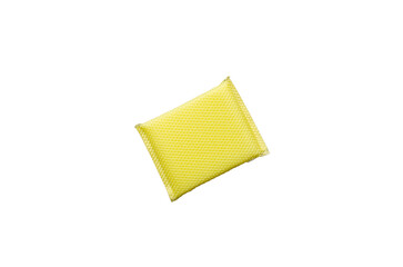 sponge for washing dishes, yellow sponge have net covering the sponge on transparent background