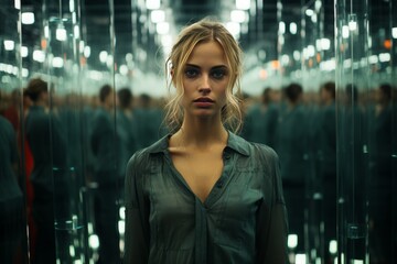 An immersive image of a woman lost in awe, as the reflection maze of an Infinity Mirror Room...