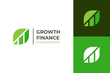 financial growth up logo icon design with leaf and arrow combined for economy, finance element symbol