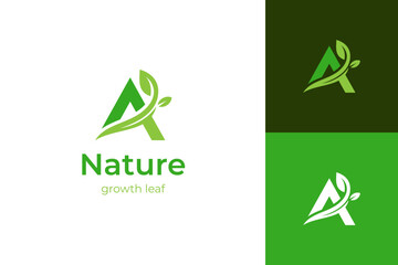 Letter A leaf growth logo icon design symbol