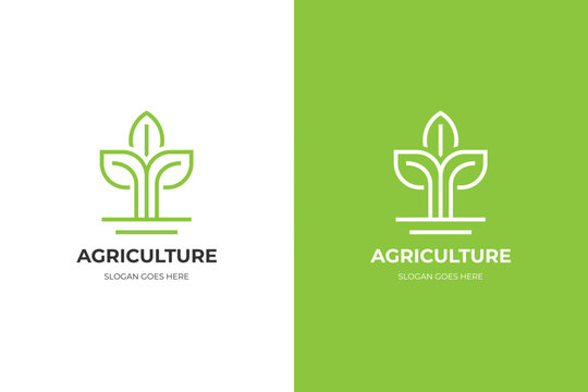 Growing plant seedling leaf logo icon design line art style, simple logo illustration