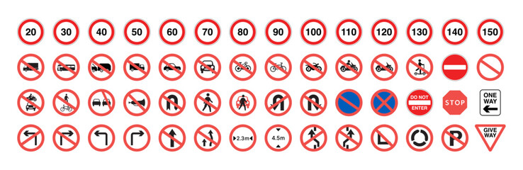 Traffic Signs Pack Set. All Prohibition traffic signs vector icon.