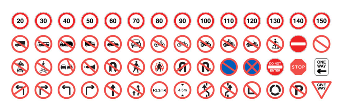 Traffic Signs Pack Set. All Prohibition traffic signs vector icon.