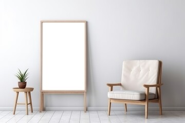 Wooden Photo frame mock-up in modern living room interior AI Generative