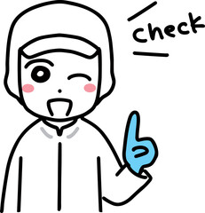 説明している笑顔の食品工場のスタッフ