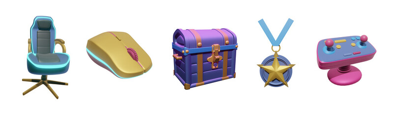 3D icon video games collection rendered isolated on the white background