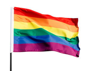 Rainbow flag waving against white background