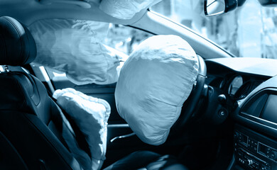 Modern car showing airbag inside - obrazy, fototapety, plakaty