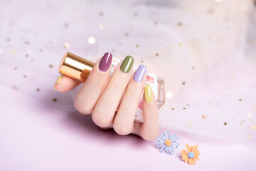 Beautiful colored nail polishes with shine and reflections,Fashionable spring summer nail...