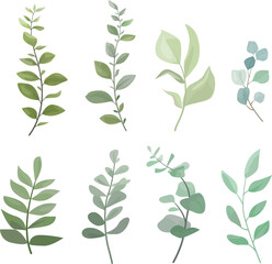 set of green leaves elements